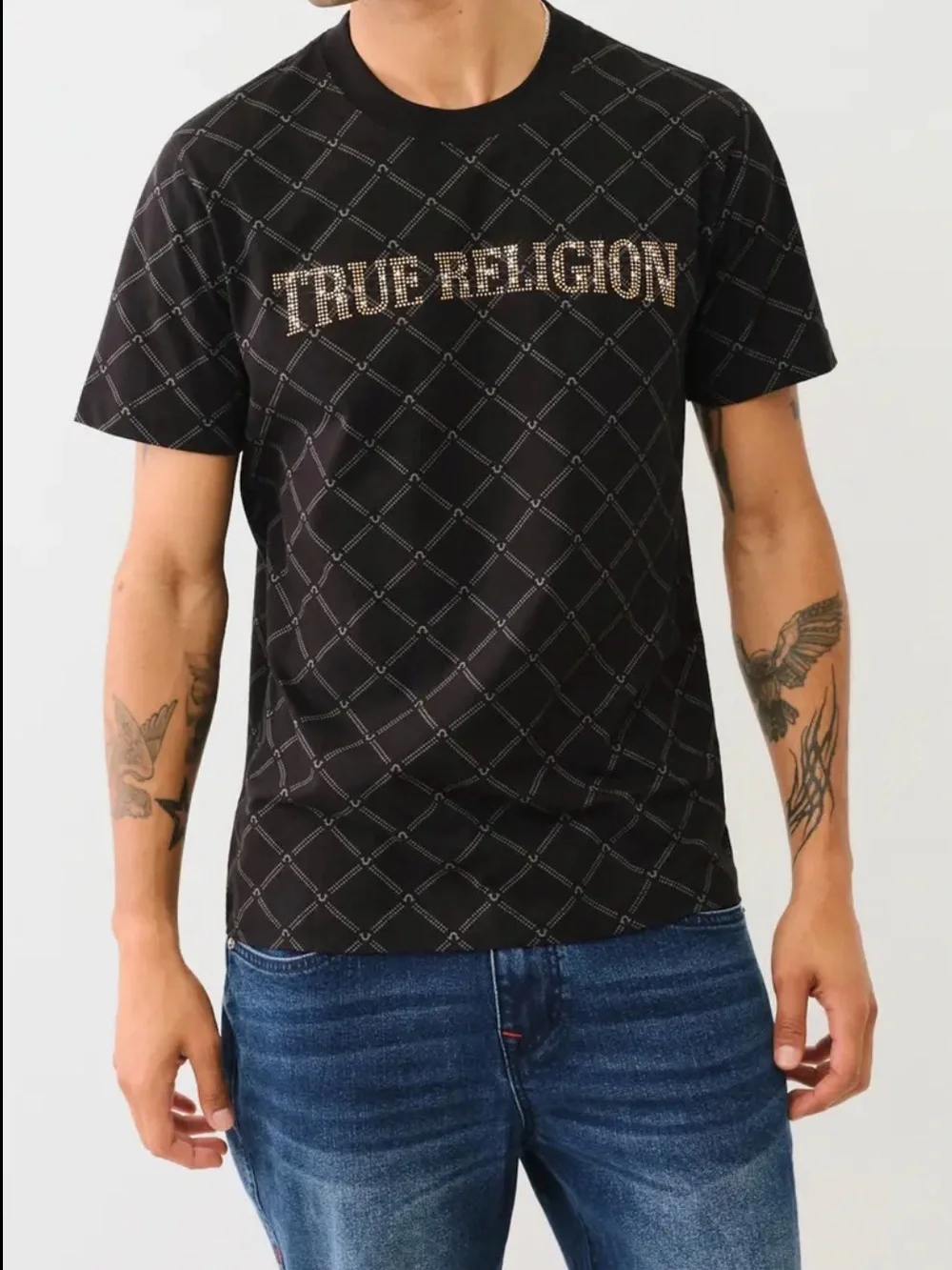 True Religion Black Tee with Gold Stud Logo